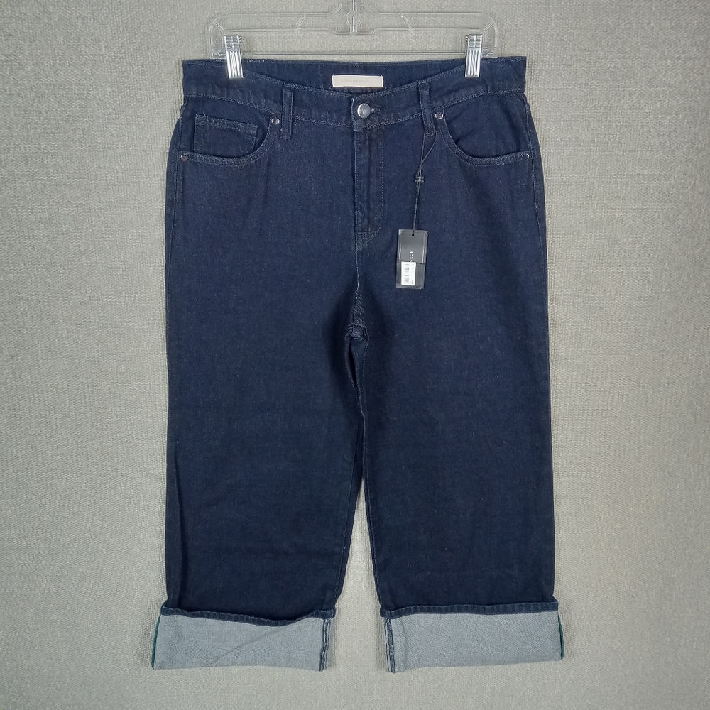 BCBGMaxAzria Cropped Wide Leg Jeans Size 30 Dark Rinse Wash Cuffed Hem High Rise